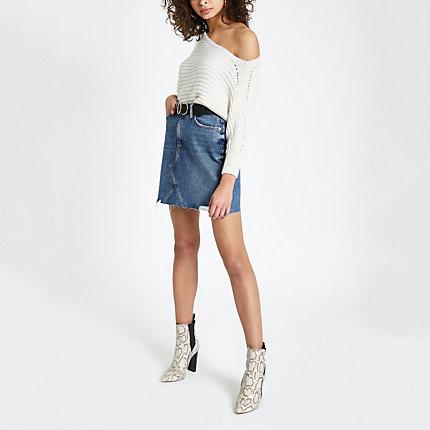 River Island Womens Fray Hem Denim Mini Skirt