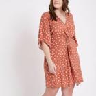 River Island Womens Plus Polka Dot Cap Sleeve Wrap Dress