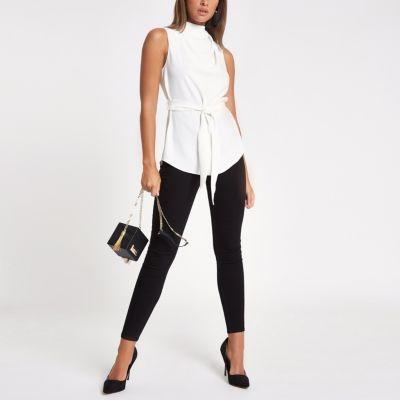 River Island Womens White Roll Neck Belted Top