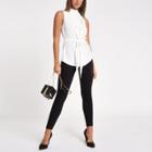 River Island Womens White Roll Neck Belted Top