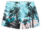 River Island Mens Palm Tree Beach Scene Print Swim Trunks