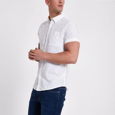 River Island Mens White Linen Short Sleeve Shirt