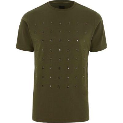 River Island Mens Slim Fit Skull Studded T-shirt