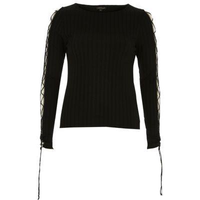 River Island Womens Ribbed Lattice Sleeve Top