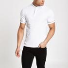 River Island Mens White Check Piped Wasp Embroidered Polo Shirt