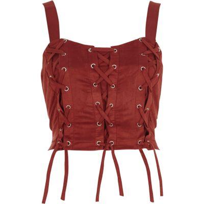 River Island Womens Rust Lace-up Front Crop Top