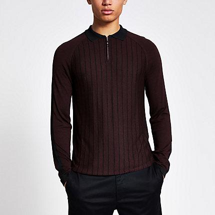 River Island Mens Pinstripe Half Zip Knitted Polo Shirt