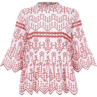 River Island Womens Embroidered Cutaway Hem Smock Top