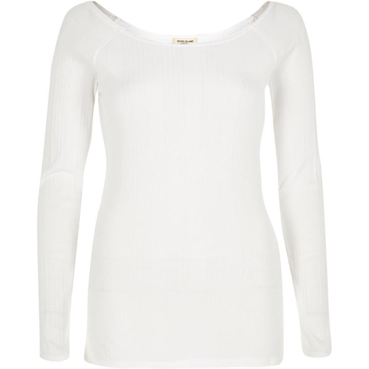 River Island Womens White Super Scoop Long Sleeve Top