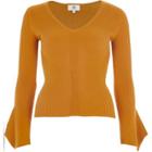 River Island Womens Petite Rib Knit Wide Sleeve Top