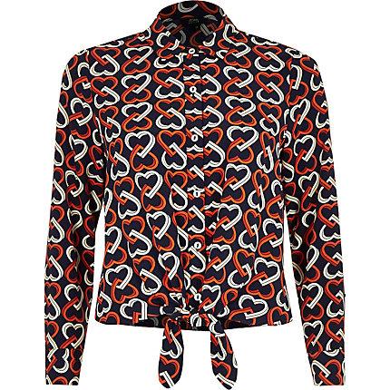 River Island Womens Heart Print Tie Front Shirt