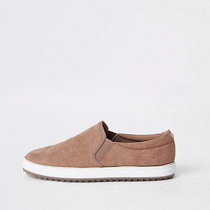 River Island Womens Faux Suede Slip On Trainers