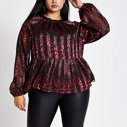 River Island Womens Plus Printed Long Sleeve Blouse