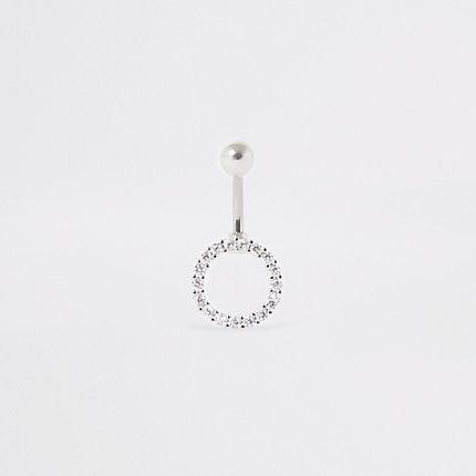 River Island Womens Silver Rhinestone Pave Circle Belly Bar