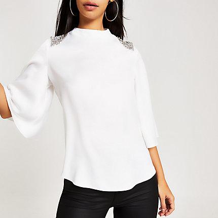 River Island Womens White Diamante Embellished Blouse