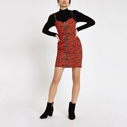 River Island Womens Zebra Print Denim Bodycon Dress
