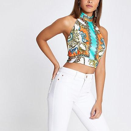 River Island Womens Scarf Print Halter Neck Top