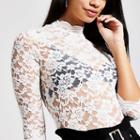 River Island Womens Sheer Lace Scallop Top