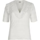 River Island Womens White Lace Frill V Neck Top