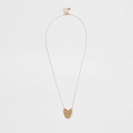River Island Womens Gold Colour Battered Heart Necklace