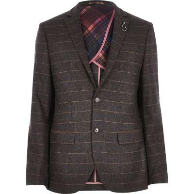 River Island Mens Check Wool-blend Slim Blazer