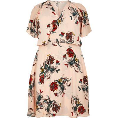 River Island Womens Plus Floral Print Frill Midi Dress