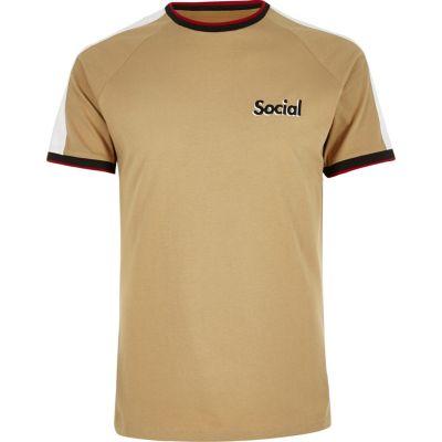 River Island Menscamel Logo Raglan T-shirt