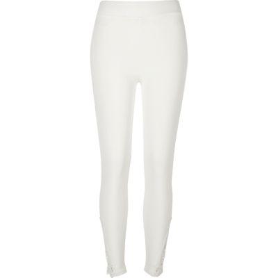 River Island Womens White Crochet Hem Ponte Leggings