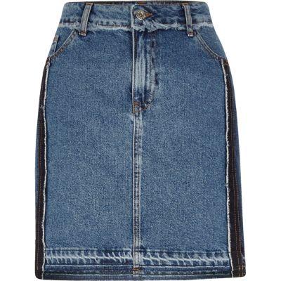 River Island Womens Mid Authentic Frayed Denim Skirt