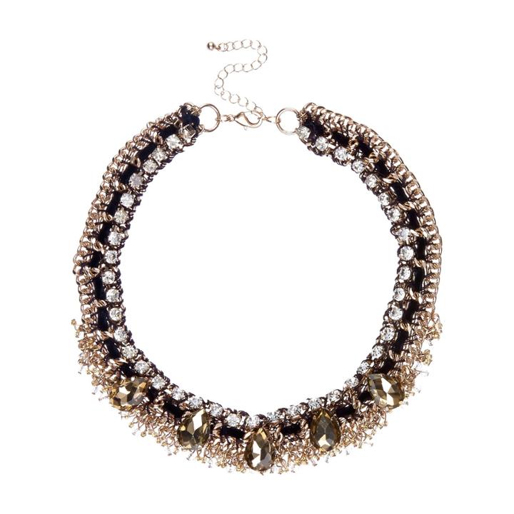 River Island Womens Gold Tone Woven Statement Gem Necklace