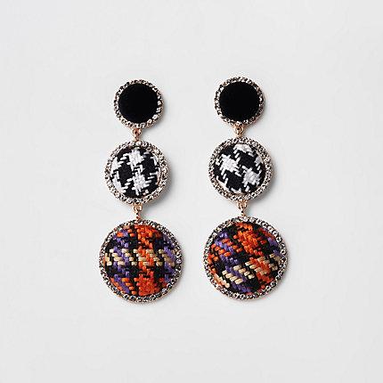 River Island Womens Check Rhinestone Boucle Drop Earrings