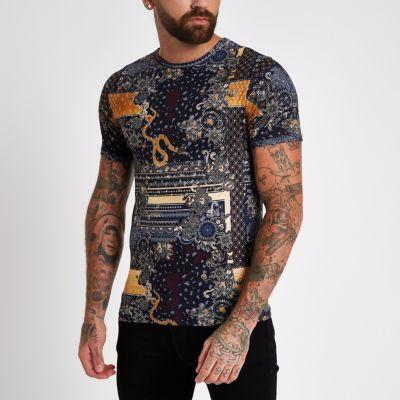 River Island Mens Print Crew Neck Slim Fit T-shirt