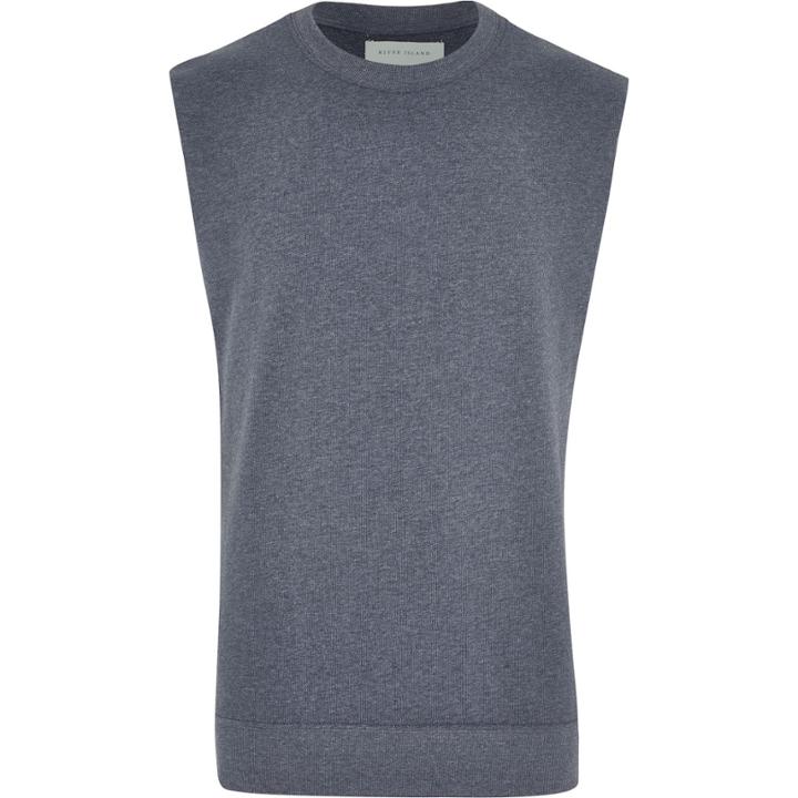 River Island Mensblue Marl Sleeveless Sweatshirt
