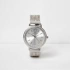 River Island Womens Silver Tone Heatseal Diamante Watch