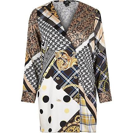 River Island Womens Petite Printed Long Sleeve Tux Dress