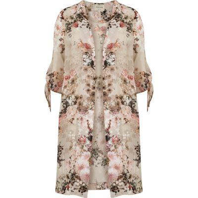 River Island Womens Floral Tie Sleeve Duster Coat