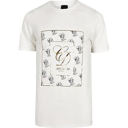 River Island Mens White Gold Foil 'carpe Diem' T-shirt