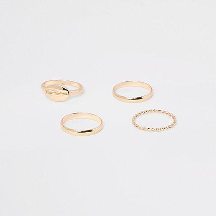 River Island Womens Gold Tone Cowry Ring Pack