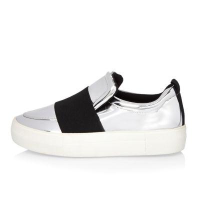 River Island Womens Silver Elastic Panel Flatform Sneakers