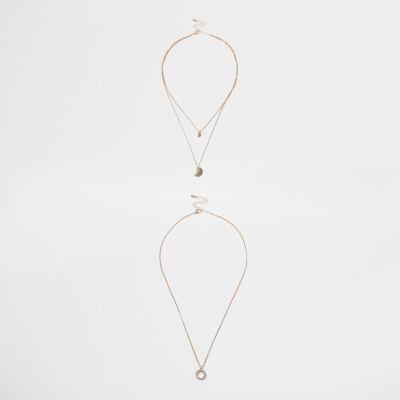 River Island Womens Gold Tone Circle Trio Necklace Set