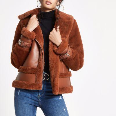 River Island Womens Faux Fur Aviator Jacket