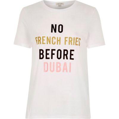 River Island Womens White 'french Fries' Print Fitted T-shirt