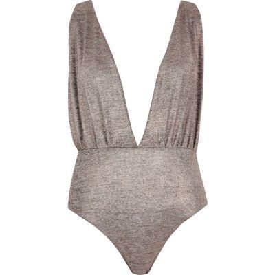 River Island Womens Metallic Deep Plunge Bodysuit