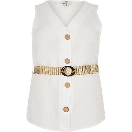 River Island Womens Plus White Button Front Belted Top