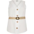 River Island Womens Plus White Button Front Belted Top