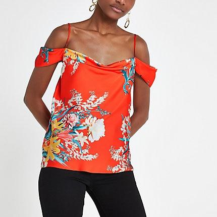 River Island Womens Floral Cowl Neck Bardot Cami Top