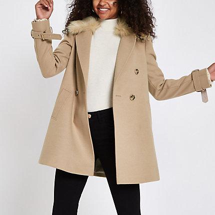 River Island Womens Wool Faux Fur Trim Coat