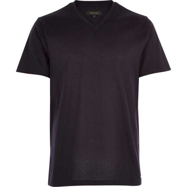 River Island Mensnavy Premium V-neck T-shirt