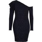River Island Womens One Shoulder Puff Sleeve Glitter Dress