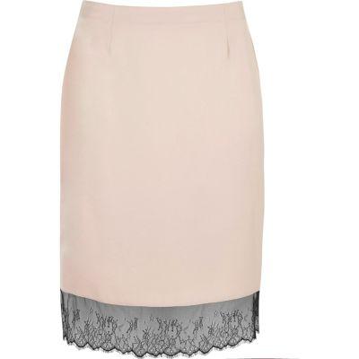 River Island Womens Plus Blush Lace Hem Midi Skirt